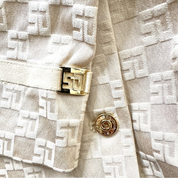 St John Vintage Women Size 2 Tan Logo Cotton Viscose Jacket Pants Set Gold - Picture 7 of 16